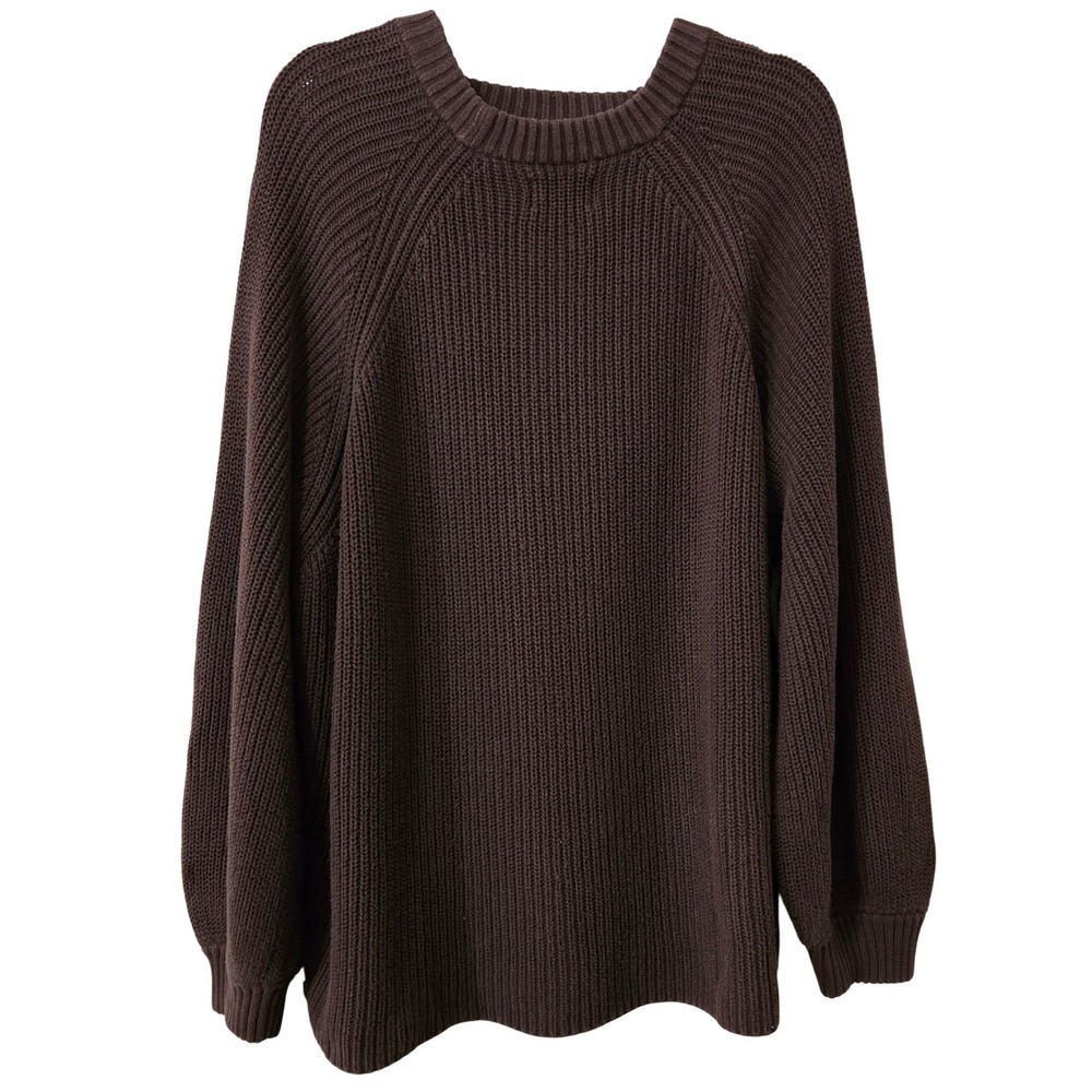 Pact Organic Cotton Shaker Stitch Cutout Sweater Brown XL Raglan Balloon Sleeve - Picture 8 of 8
